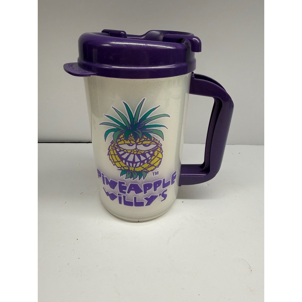 Pineapple Willys Pier Bar Panama City Beach Souvenir Mug Glitter Purple Lid